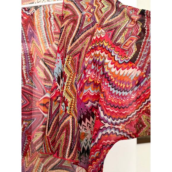 Lottie & Holly by Band of Gypsies Women's Red print Kimono cropped - Picture 3 of 8